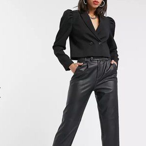 ZARA Cropped Black Double Breasted Blazer Jacket w/ Puffed Sleeves EUC